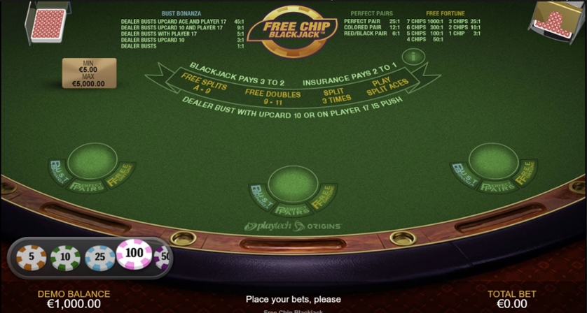 Blackjack con fichas gratis
