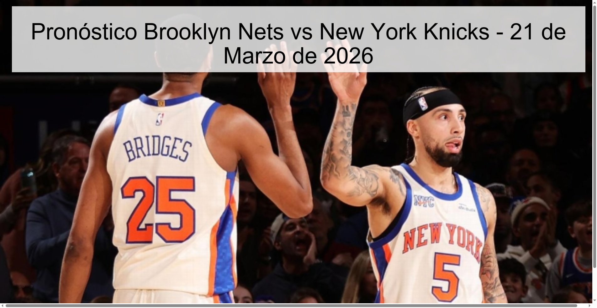 Pronóstico Brooklyn Nets vs New York Knicks - 21 de Marzo de 2026