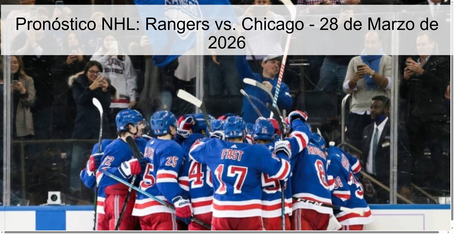 Pronóstico NHL: Rangers vs. Chicago - 28 de Marzo de 2026