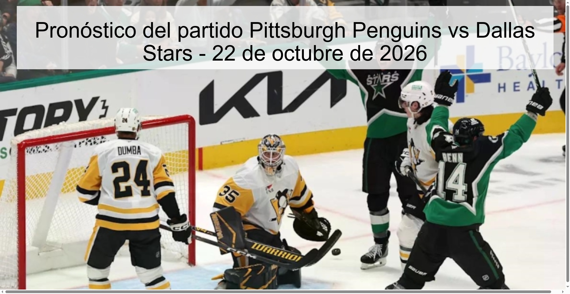 Pronóstico del partido Pittsburgh Penguins vs Dallas Stars - 22 de octubre de 2026