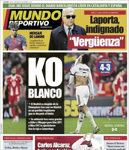 La eliminación del Real Madrid en Champions, protagonista de las portadas deportivas de hoy